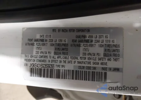 2016 Mazda Cx-5 Touring z USA, uszkodzony, nr VIN JM3KE4CY6G0699056